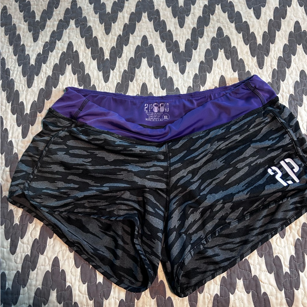 2 Pood Women's Black and Purple Athletic Shorts